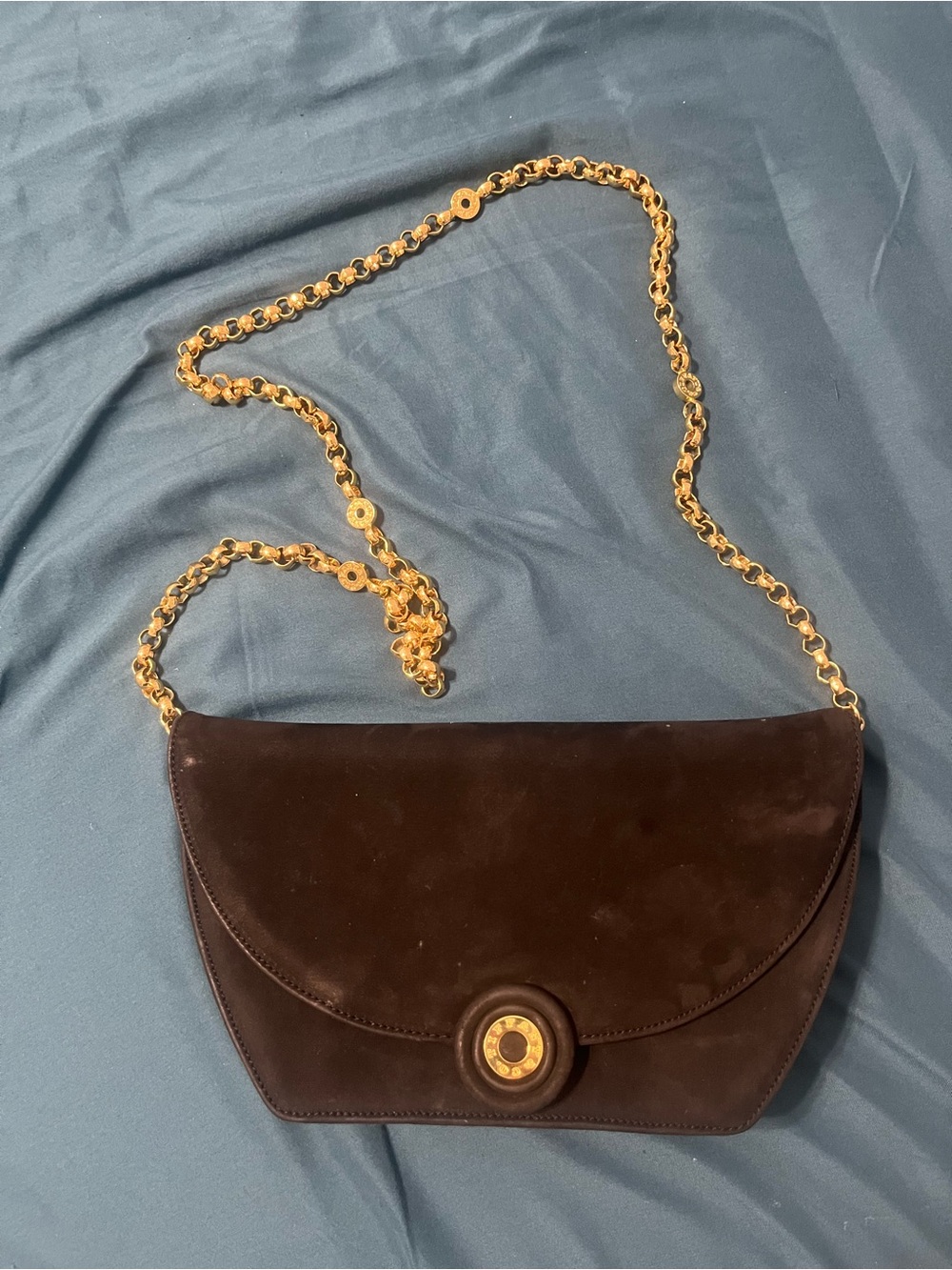 Tiffany & Co. Dark Black Suede Mini Shoulder Bag with Gold Chain